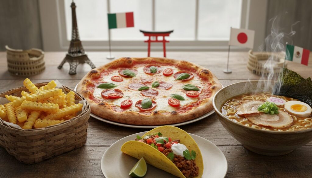 découvrez les quatre plats préférés dans le monde entier, entre pizza, frites et bien d'autres délices incontournables qui font vibrer les papilles !