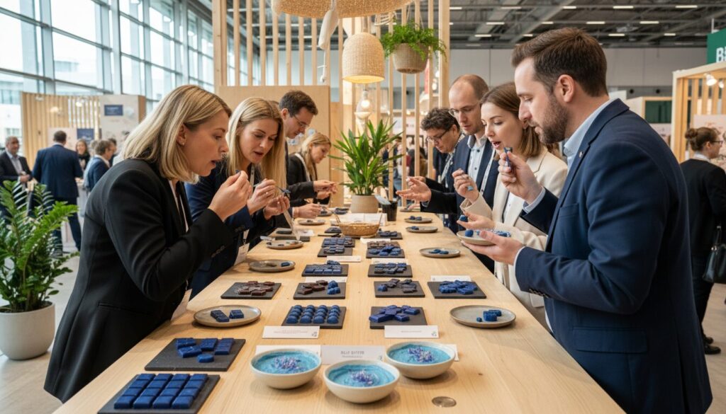 découvrez le test gustatif inédit du chocolat sans cacao et beurre bleu présenté à la biofach de nuremberg, une expérience unique pour les amateurs de nouveautés gourmandes et responsables.