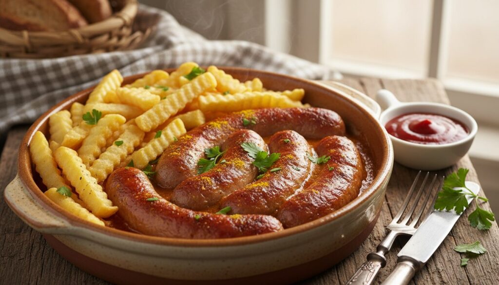 découvrez notre recette savoureuse de currywurst au four, accompagnée d'une sauce traditionnelle riche en saveurs. un plat incontournable alliant simplicité et authenticité pour régaler vos papilles!
